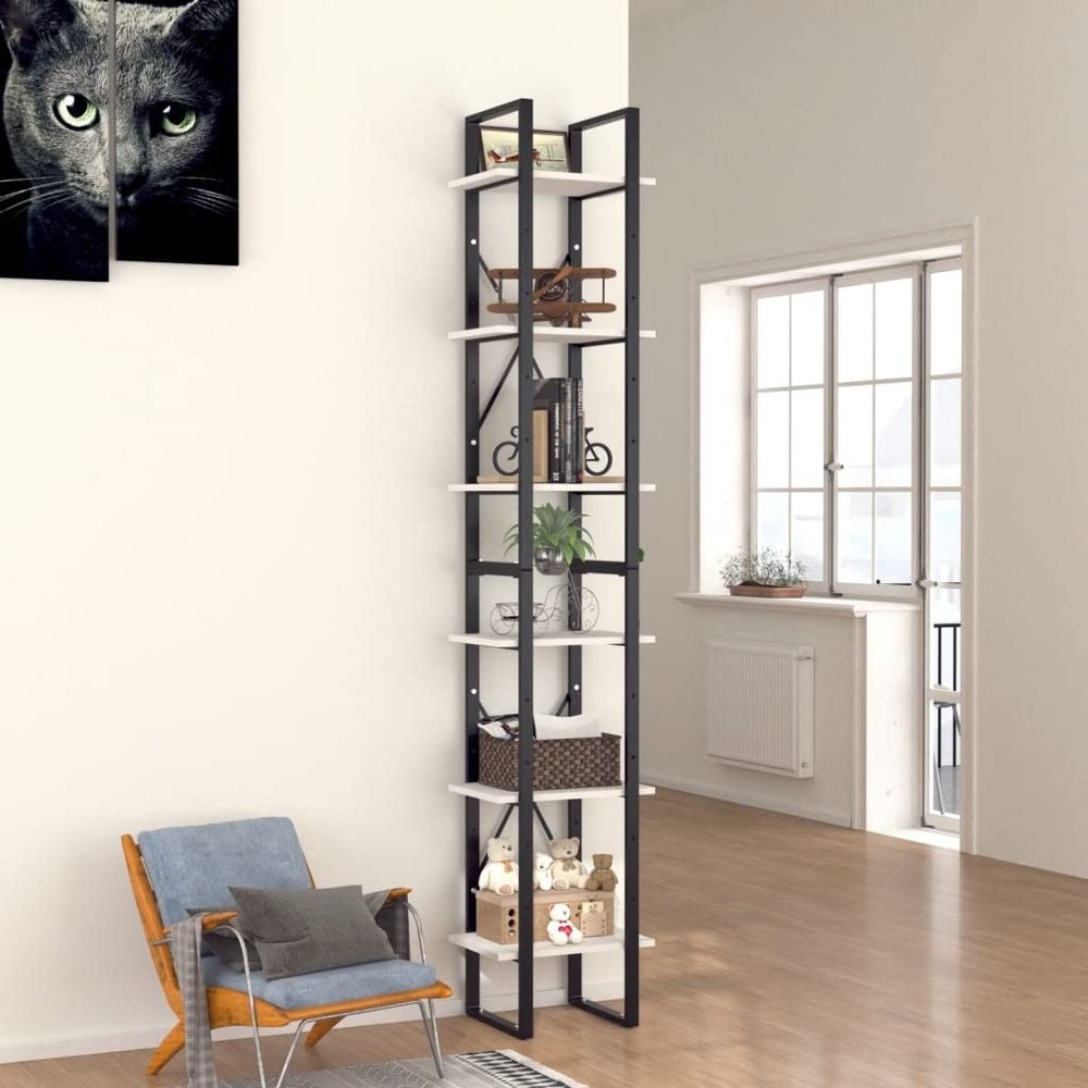 6-Tier Bookshelf, Book Cabinet Bookcase Industrial Open Display Shelf with Metal Frame, Standing Storage Shelf for Home Office Living Room, 15.7"x11.8"x82.7" Chipboard
