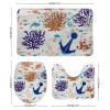 3 Pieces Bathroom Rug Set, Anchor Coral Fish Birch Grain Soft Foam Non Slip Bath Mats Sets Toilet Contour Mat Lid Cover for Bathtub Shower and Bathroom Decor 20"x32" view 2