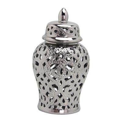 Homyl Ceramic Ginger Jar with Lid Universal Jar Handicraft Storage Decoration Home Decoration, Silver