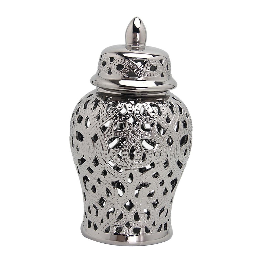Homyl Ceramic Ginger Jar with Lid Universal Jar Handicraft Storage Decoration Home Decoration, Silver