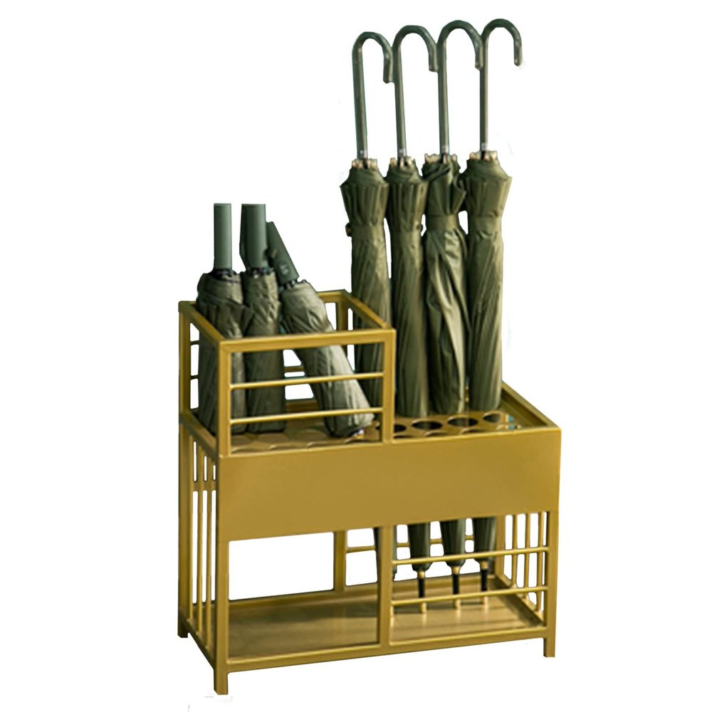 ZJMK Double Layer Metal Umbrella Stand for Indoor Entryway, Modern Gold Stoarge Holder with Drip Tray, Commercial Umbrella Rack for Hotels Lobby (Size : Small)