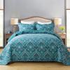 Travan 3-Piece Cotton Quilt Set Quilted Bedding Set for All Season, Cyan Blue Flower, King Size view 1