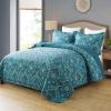 Travan 3-Piece Cotton Quilt Set Quilted Bedding Set for All Season, Cyan Blue Flower, King Size view 2