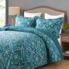 Travan 3-Piece Cotton Quilt Set Quilted Bedding Set for All Season, Cyan Blue Flower, King Size view 3