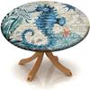 SOONEEDEAR Ocean Biological Theme Elastic Edge Table Cover Round, Blue Green Hippocampus Fitted Tablecloth, 60 Inch Table Cloth for Outdoor and Indoor Dining Table Decor view 1