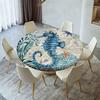SOONEEDEAR Ocean Biological Theme Elastic Edge Table Cover Round, Blue Green Hippocampus Fitted Tablecloth, 60 Inch Table Cloth for Outdoor and Indoor Dining Table Decor view 2