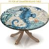 SOONEEDEAR Ocean Biological Theme Elastic Edge Table Cover Round, Blue Green Hippocampus Fitted Tablecloth, 60 Inch Table Cloth for Outdoor and Indoor Dining Table Decor view 4