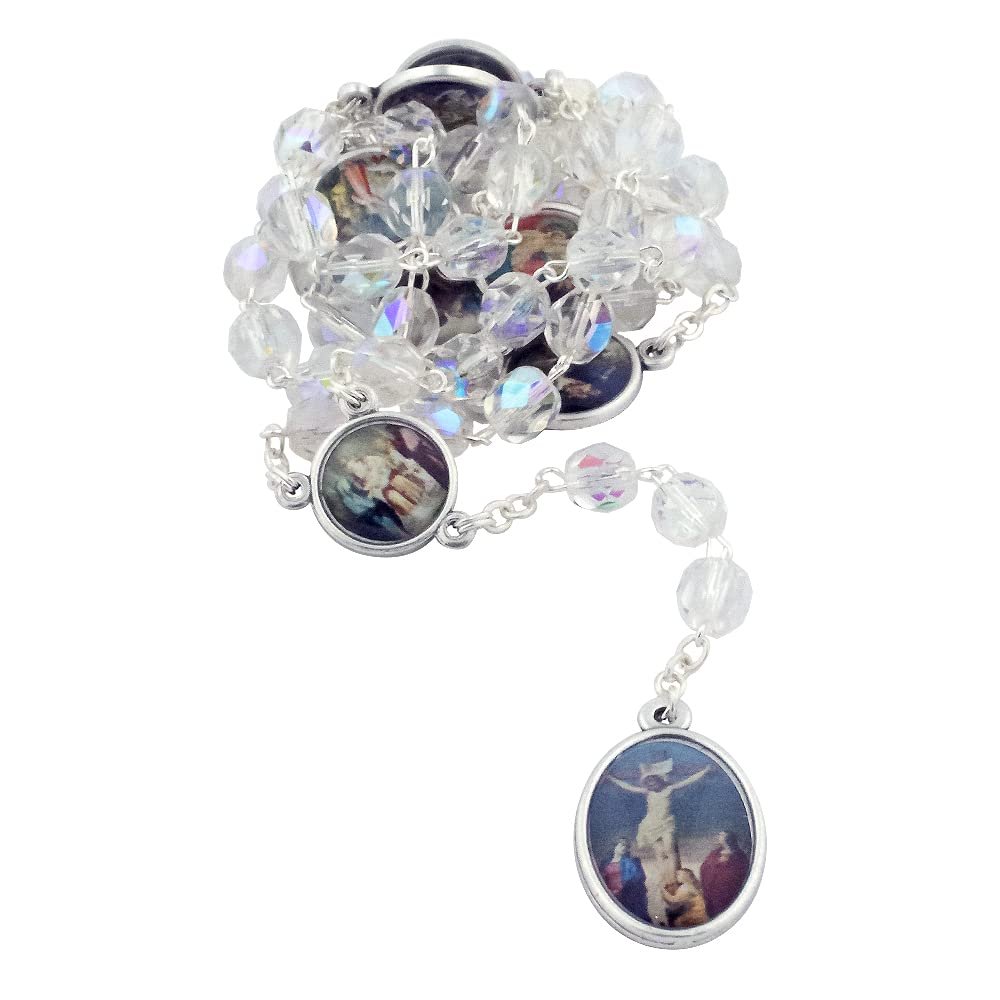 Our Lady of Sorrows | Catholic Devotional Prayer Beads | Includes Plastic Hard Case and Instructions | Great Religious Gift for First Holy Communion and Confirmation (Clear)