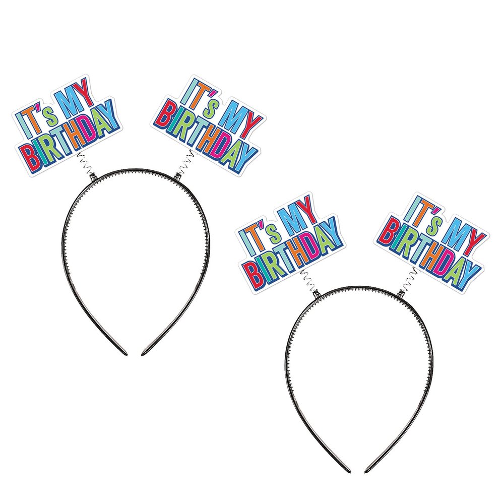 Beistle "Its My Birthday" Headband Boppers  2-Pack Colorful Celebration Headband Accessories with Printed Icons on Snap-On Bands for B-Day Parties, Photos and Group Fun