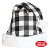 Beistle Plaid Santa Hats 2 Pack, Black & White Buffalo Check Holiday Wearable Accessories, Soft Fabric Santa Caps with White Trim & Pom, One Size Fits Most Adults view 3