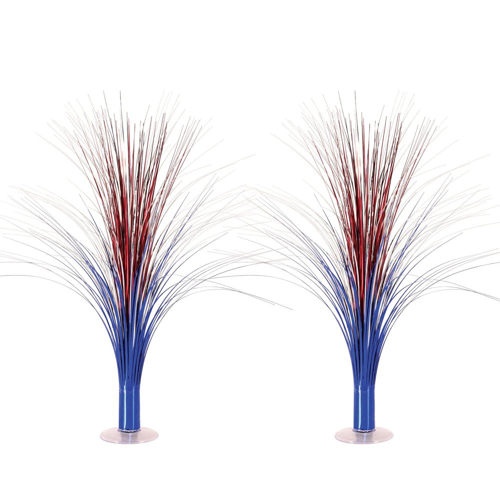 Beistle 2-Pack Plastic Metallic Spray Centerpieces in Red, Silver, & Blue, Patriotic Party Decorations for 4th of July, Memorial Day, American Party Supplies, 19"