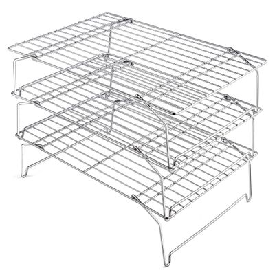 15IN x 10IN Cooling Baking Rack Set of 3, Leonyo 3-Tier Stackable Stainless Steel Wire Baking Cooking Racks Set for Cookie, Pizza, Cup Cake, Raised & Folding Feet