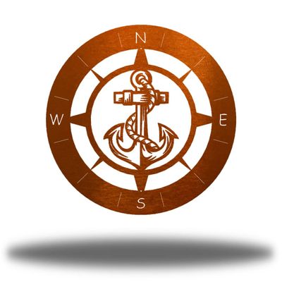 Riverside Designs Anchor Compass Coastal Metal Wall Art Steel Decor (24", Copper)