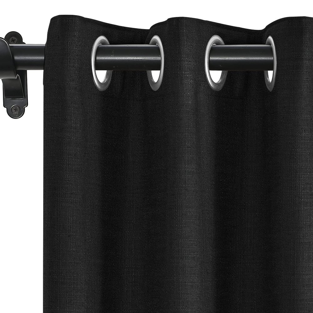 Fcosie 100% Blackout Extra Long Linen Curtains (with Liner), Linen Look Curtains Grommet Energy Efficient Drapes Tall Curtains for High Living Room High Ceiling (2 Panels), Black, 50 W x 120 L Inch