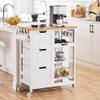 Yaheetech Kitchen Island Cart on Wheels, Rolling Storage Cart with Bamboo Countertop, 3 Drawers, 3 Removable Shelves & Lockable Casters for Dining Room, Bar, White view 1