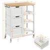 Yaheetech Kitchen Island Cart on Wheels, Rolling Storage Cart with Bamboo Countertop, 3 Drawers, 3 Removable Shelves & Lockable Casters for Dining Room, Bar, White view 2