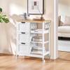 Yaheetech Kitchen Island Cart on Wheels, Rolling Storage Cart with Bamboo Countertop, 3 Drawers, 3 Removable Shelves & Lockable Casters for Dining Room, Bar, White view 3