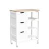 Yaheetech Kitchen Island Cart on Wheels, Rolling Storage Cart with Bamboo Countertop, 3 Drawers, 3 Removable Shelves & Lockable Casters for Dining Room, Bar, White view 4