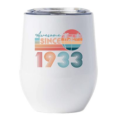Awesome Since 1933 Wine Glass 92 Years Cup 92nd Bday Beach Sunset Tumbler Gift