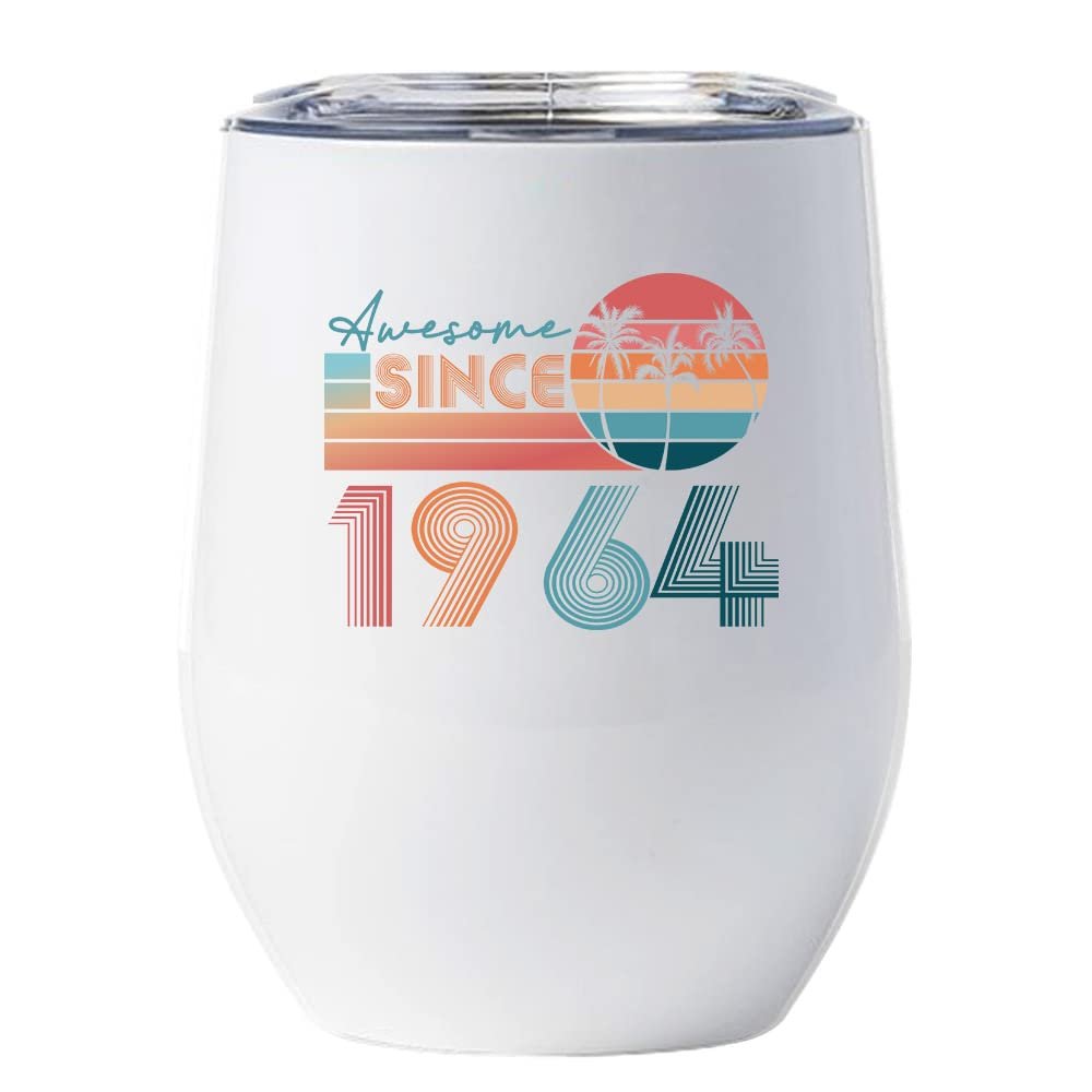 Awesome Since 1964 Wine Glass 61 Years Cup 61st Bday Beach Sunset Tumbler Gift