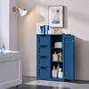 Yaheetech Wooden Bathroom Floor Cabinet, Side Storage Organizer Cabinet with 4 Drawers and 1 Cupboard, Freestanding Entryway Storage Unit Console Table, Bathroom Furniture Home Decor, Navy Blue view 2