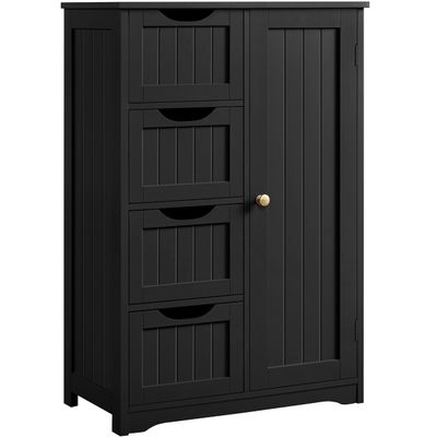 Topeakmart Wooden Bathroom Floor Cabinet, Free Standing Side Cabinet w/4 Drawers & 3 Tier Cupboard Storage Organizer Unit for Hallway/Entryway, Black