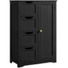 Topeakmart Wooden Bathroom Floor Cabinet, Free Standing Side Cabinet w/4 Drawers & 3 Tier Cupboard Storage Organizer Unit for Hallway/Entryway, Black view 1