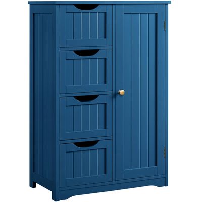 Topeakmart Wooden Bathroom Floor Cabinet, Free Standing Side Cabinet w/4 Drawers & 3 Tier Cupboard Storage Organizer Unit for Hallway/Entryway, Navy Blue
