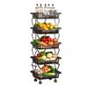 5-Tier Fruit Basket Cart with Wheels, Metal Wire Fruit Vegetable Storage Basket Organizer for Kitchen, No Installation Required and Foldable Utility storage shelf Cart for Pantry,Bathroom (Black) view 1