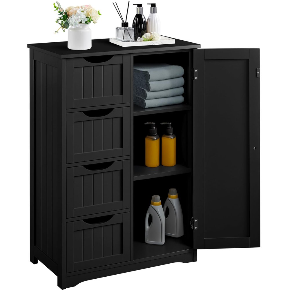 Yaheetech Wooden Bathroom Floor/Side Storage Organizer Cabinet with 4 Drawers and 1 Cupboard, Freestanding Entryway Storage Unit Console Table for Home Decor