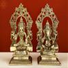 Exotic India 12" Brass Lord Ganesha and Goddess Lakshmi with Kirtimukha Prabhavali - Brass view 1