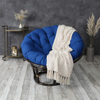 Sorra Home Tufted Papasan Cushion - Bucket & Moon Chair Comfy Round Cushion - Floor Pillow with Plush Foam for Indoor Furniture (Frame Not Included) - Blue (48" x 48" x 4")