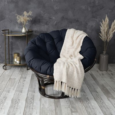 Sorra Home Tufted Papasan Cushion - Bucket & Moon Chair Comfy Round Cushion - Floor Pillow with Plush Foam for Indoor Furniture (Frame Not Included) - Navy (48" x 48" x 4")