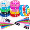 Yinkin 24 Pcs Silicone Charm Rubber Bracelets for Kids Adjustable Party Gifts Silicone Wristbands Bracelets with Holes for Shoe Charm Girls Boys Birthday Party Award, 12 Colors view 1