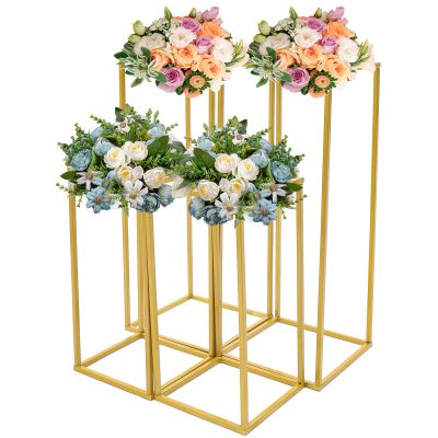 2Pcs 40cm+2Pcs 60cm Wedding Flower Vase Tabletop Flower Stand Floor Vases Metal Wedding Center Stand Display Rack Aisle Decoration Pillar for Lawn Hotel Opening Ceremony Banquet Hall Decor (Gold)