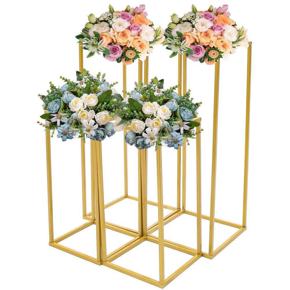 2Pcs 40cm+2Pcs 60cm Wedding Flower Vase Tabletop Flower Stand Floor Vases Metal Wedding Center Stand Display Rack Aisle Decoration Pillar for Lawn Hotel Opening Ceremony Banquet Hall Decor (Gold)