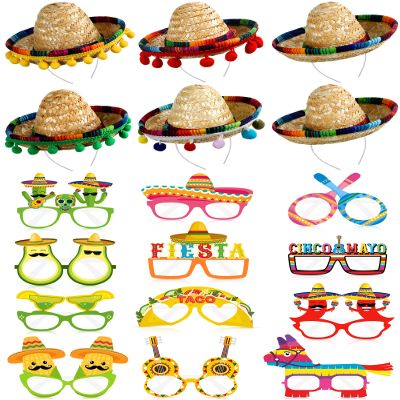 Janinka 18 Pcs Fiesta Mexican Sombrero Hats colorful Headbands Paper Mexican Eyeglasses Cinco De Mayo for Celebrations(Classic Style)