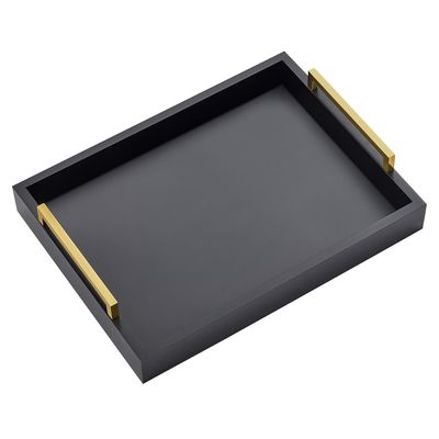 16"x12" Serving Trays with Handles, Black Decorative Serving Tray, Ottoman Trays for, Living Room, Bathroom, and Outdoors Decorative Trays (Black)