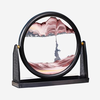 BOVDC Moving Sand Art Picture Round Glass 3D 7in Sand Painting Art Decor Sandscape Dynamic Sand Art Pictures Creative Hourglass for Stress Relief Home Ornament Desktop Art(Color:Brown)