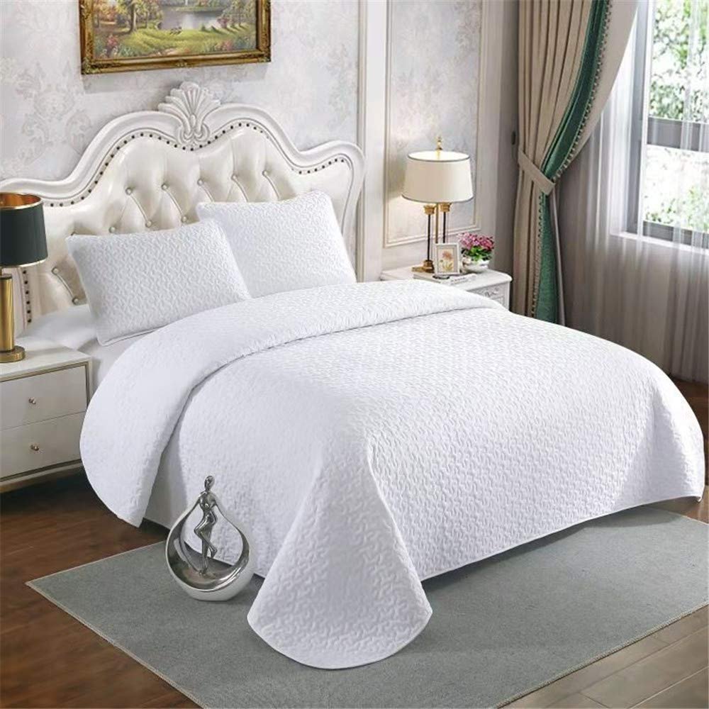 CCUNSZI Bedspread Quilt Set Twin Full/Queen King Size-100% Cotton 3 Piece Luxury Soft & Lightweight Bedding for All Seasons, Reversible Coverlet Bedding Set,White,Twin