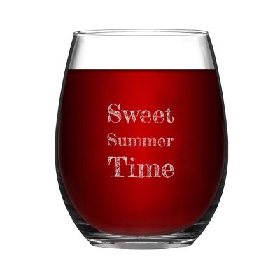 17 oz Stemless Wine Glasses, Sweet Summer Time Clear Drinking Glass, Funny Novelty Gift Idea for Party Kitchen Made in USA