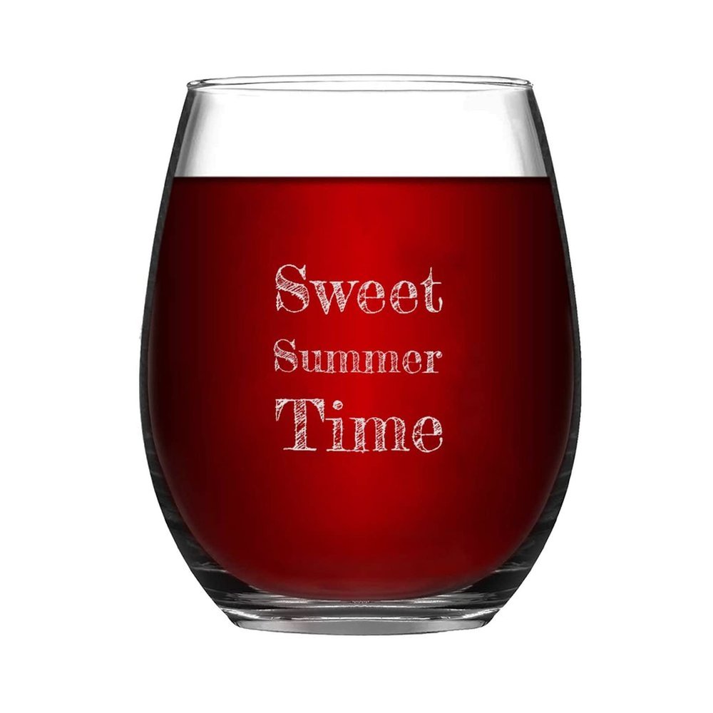 17 oz Stemless Wine Glasses, Sweet Summer Time Clear Drinking Glass, Funny Novelty Gift Idea for Party Kitchen Made in USA