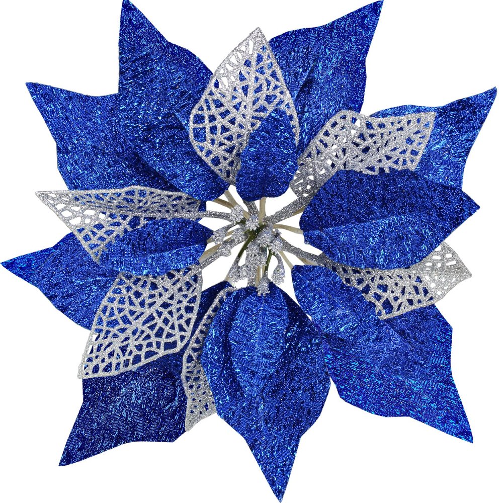 14 Set 8.7" Wide 4 Layers Christmas Blue Glitter Poinsettia Flowers Picks Christmas Tree Ornaments for Blue Christmas Tree Wreaths Garland Holiday Seasonal Festive Navidad Decoration Gift Box Included