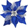 14 Set 8.7" Wide 4 Layers Christmas Blue Glitter Poinsettia Flowers Picks Christmas Tree Ornaments for Blue Christmas Tree Wreaths Garland Holiday Seasonal Festive Navidad Decoration Gift Box Included view 1