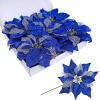 14 Set 8.7" Wide 4 Layers Christmas Blue Glitter Poinsettia Flowers Picks Christmas Tree Ornaments for Blue Christmas Tree Wreaths Garland Holiday Seasonal Festive Navidad Decoration Gift Box Included view 2