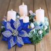 14 Set 8.7" Wide 4 Layers Christmas Blue Glitter Poinsettia Flowers Picks Christmas Tree Ornaments for Blue Christmas Tree Wreaths Garland Holiday Seasonal Festive Navidad Decoration Gift Box Included view 4