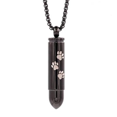 LiHiFG Double-Side Engraving Cross&Dog Paw Bullet Stainless Steel Memorial Urn Necklace Hold Pet Ashes Keepsake Cremation Jewelry