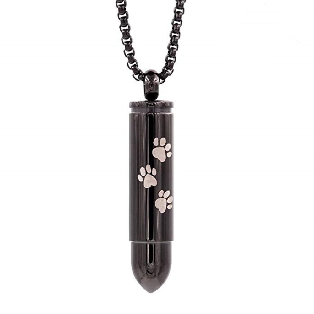 LiHiFG Double-Side Engraving Cross&Dog Paw Bullet Stainless Steel Memorial Urn Necklace Hold Pet Ashes Keepsake Cremation Jewelry