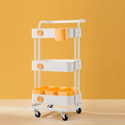 SRHWBF 3-Tier Rolling Cart Slide Out Storage Cart with Wheels Mobile Utility Cart with Hook and Storage Box Easy Assemble Shelving Unit for Kitchen Bathroom Bedroom (Yellow B)