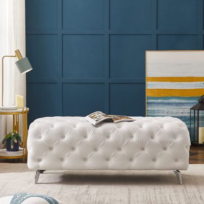 SZLIZCCC 51Inch Modern Ottoman Bench SeatVelvet Tufted Pouf OttomanRectangle End of Bed Bench (White)